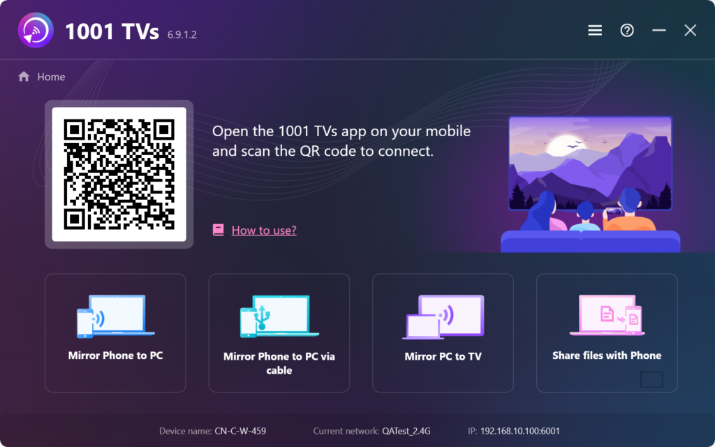 带二维码的 1001 TVs 应用程序连接指南。