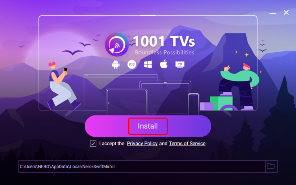 1001 TVs kurulum ekranı ve yükleme düğmesi vurgulanmıştır.