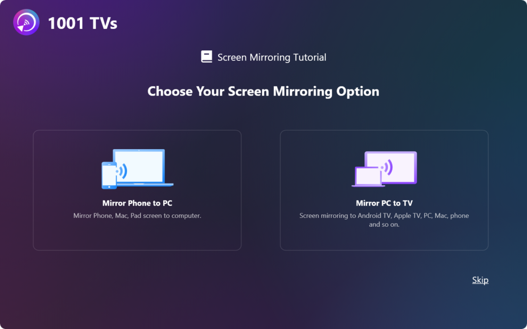 1001 TVs 选项，具有接收和发送模式。